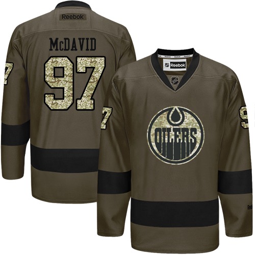 Mens Reebok Edmonton Oilers 97 Connor McDavid Authentic Green Salute to Service NHL Jersey